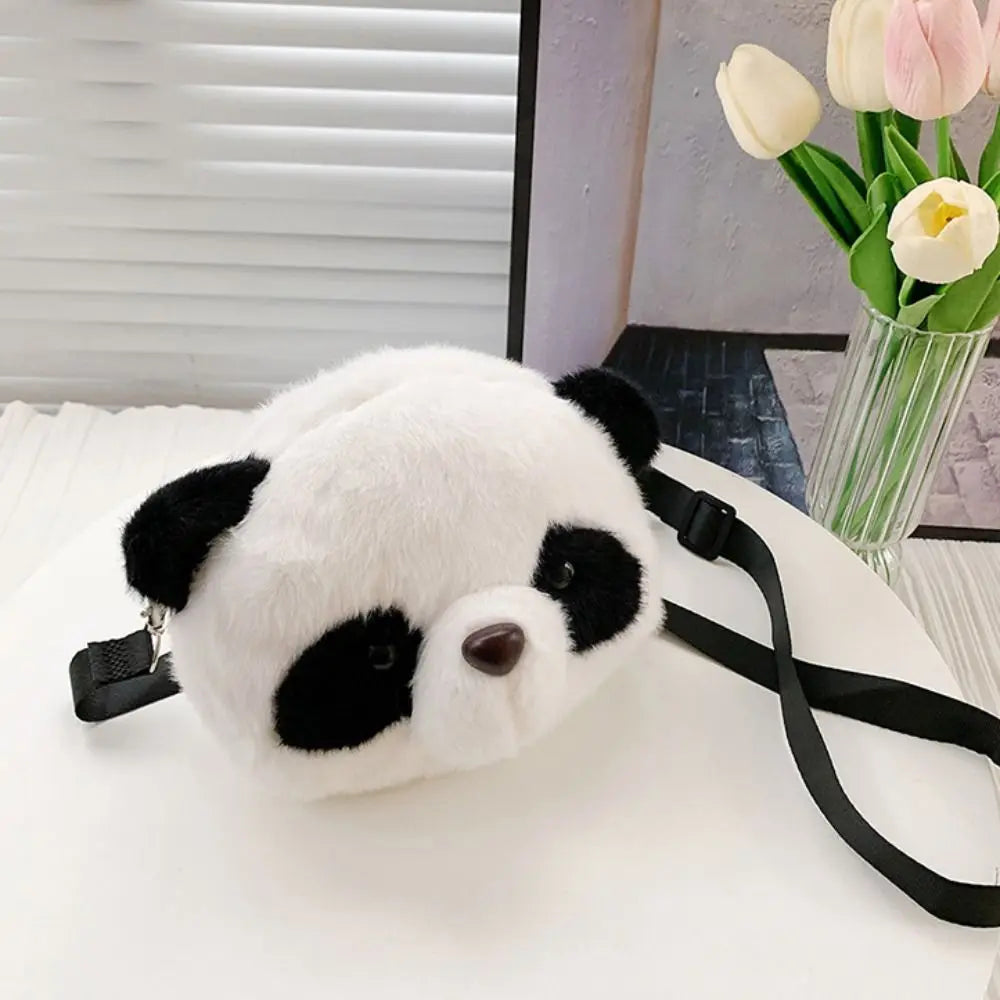New Soft Fluffy Panda Crossbody Bag Lightweight Cartoon Coin Purse Fabric Adjustable Straps Phone Bag Women's Accessories