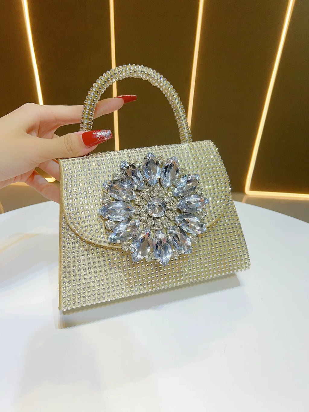 Luxury Fashion Satin Square Bag Glitter Rhinestones Diamond Evening Bag Women's Handbag Wedding Party Clutch Purse Shoulder Bag