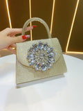 Luxury Fashion Satin Square Bag Glitter Rhinestones Diamond Evening Bag Women's Handbag Wedding Party Clutch Purse Shoulder Bag