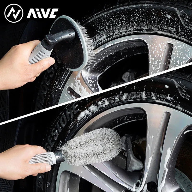 AIVC Portable Car Wheel Brush Tire Cleaning Brushes Hub Powerful Stain Remover Brush Tire Detail Brush Auto Motorcycle Wash Tool