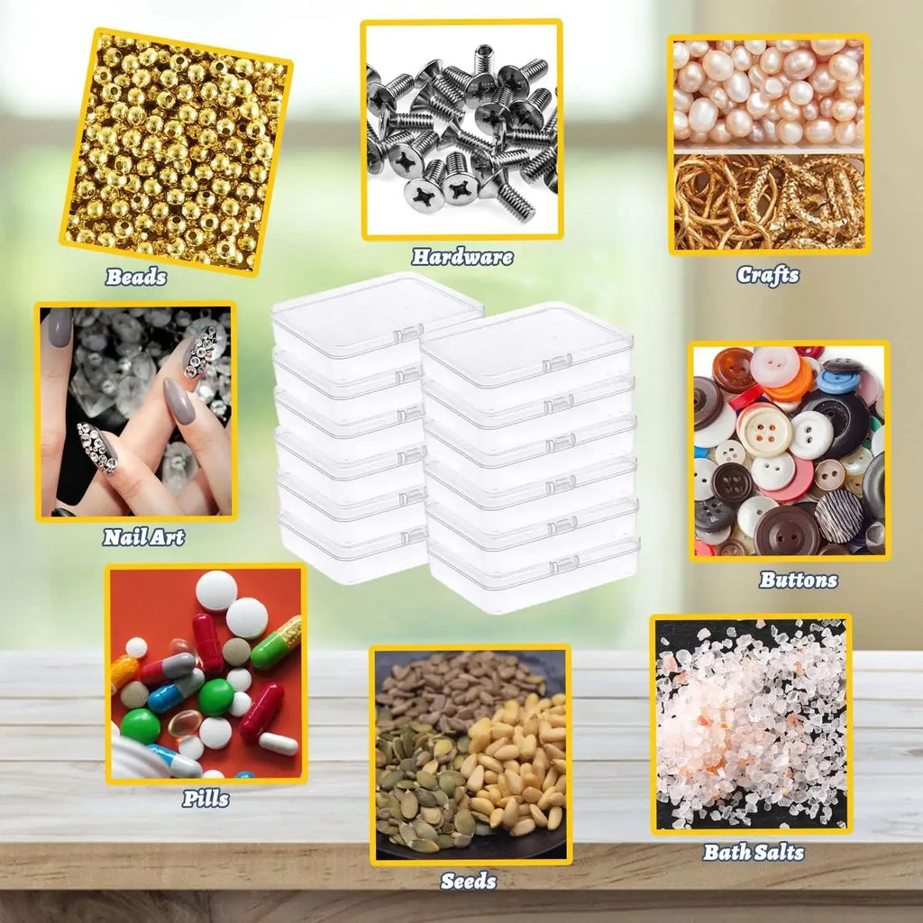5pcs Small Plastic Containers with Hinged Lids Rectangle Clear Storage Boxes for Card Crafts Learning Supplies Screws Battery