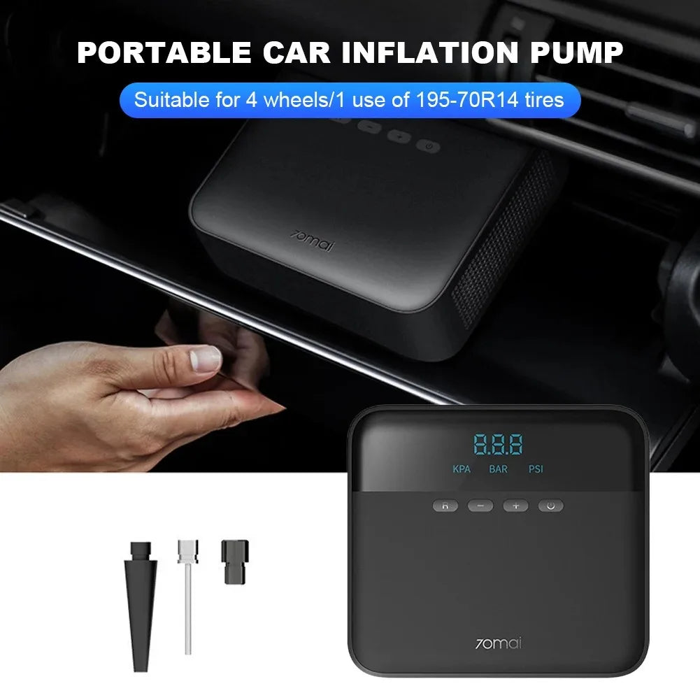 Original 70mai Portable Air Compressor Tire Inflator Air Pump for Car Tires DC 12V Tire Pump Preset tire pressure For Bike Ball