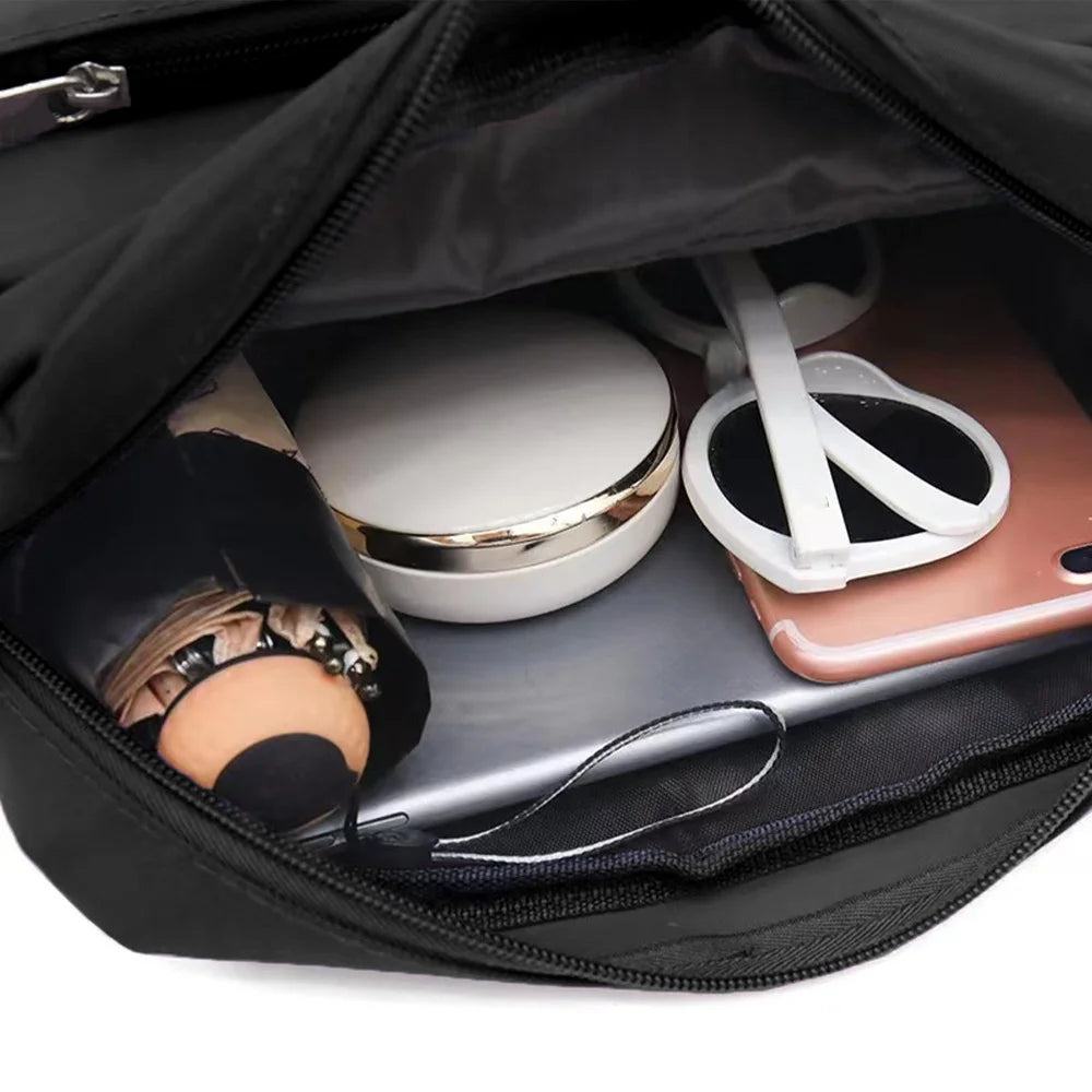 New Simple Black Storage Bag Multi-layer Travel Leisure One Shoulder Crossbody Bag Pink Flower Letter Series Printing Pattern