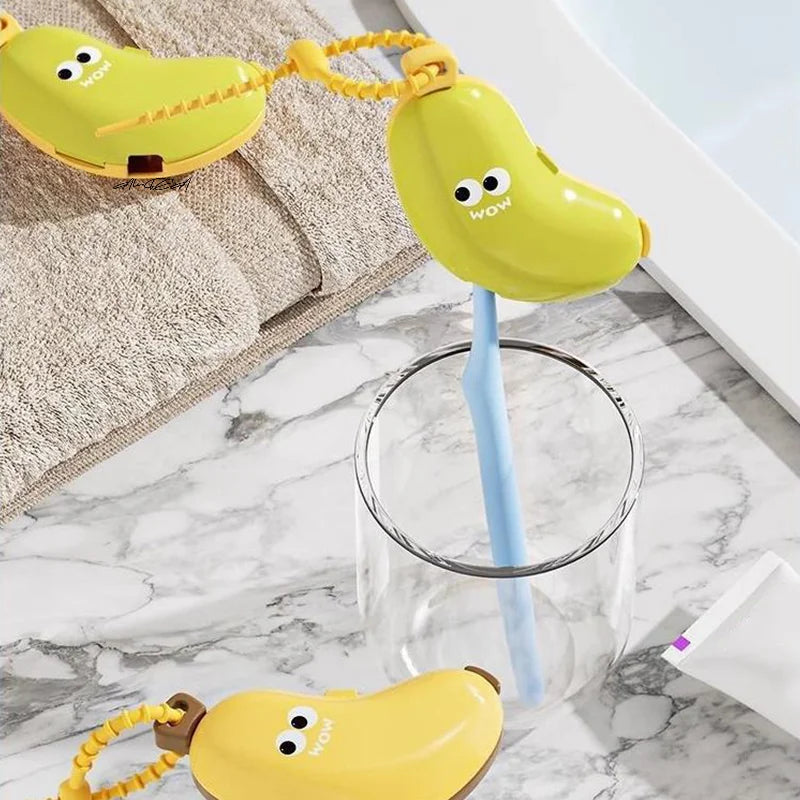 Banana Shaped Toothbrush Head Protective Cover With Toothpaste Compartment Portable Travel Dust Clamp Storage Box
