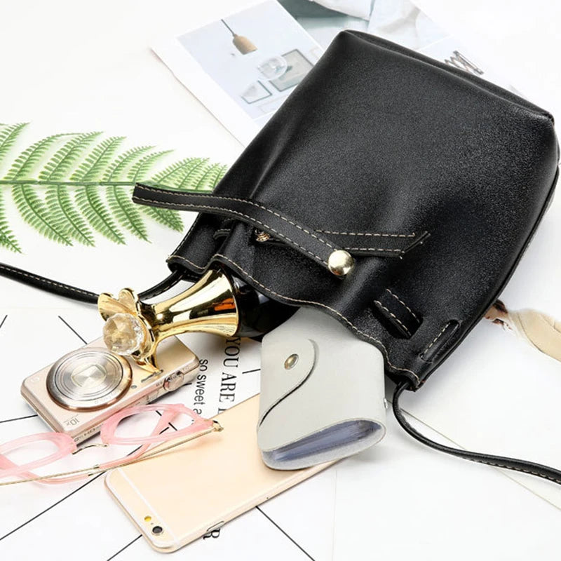 Hand Bag Ladies Women's Crossbody Bags Large Capacity PU Leather Bucket Bag Portable Cross Body Bucket Bag Single Shoulder Bag