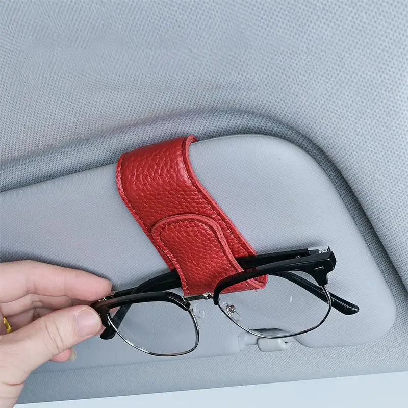 Magnetic Leather Sunglasses Clip for Car Sun Visor One Hand Operation No Damage Install Universal Vehicle Eyeglass Card Holder