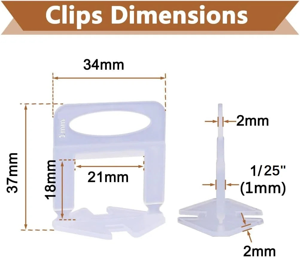 100pcs Set Tile Leveling System Wedges with Clips 1/25''(1mm) Professional Ceramic Tile and Stone Installation