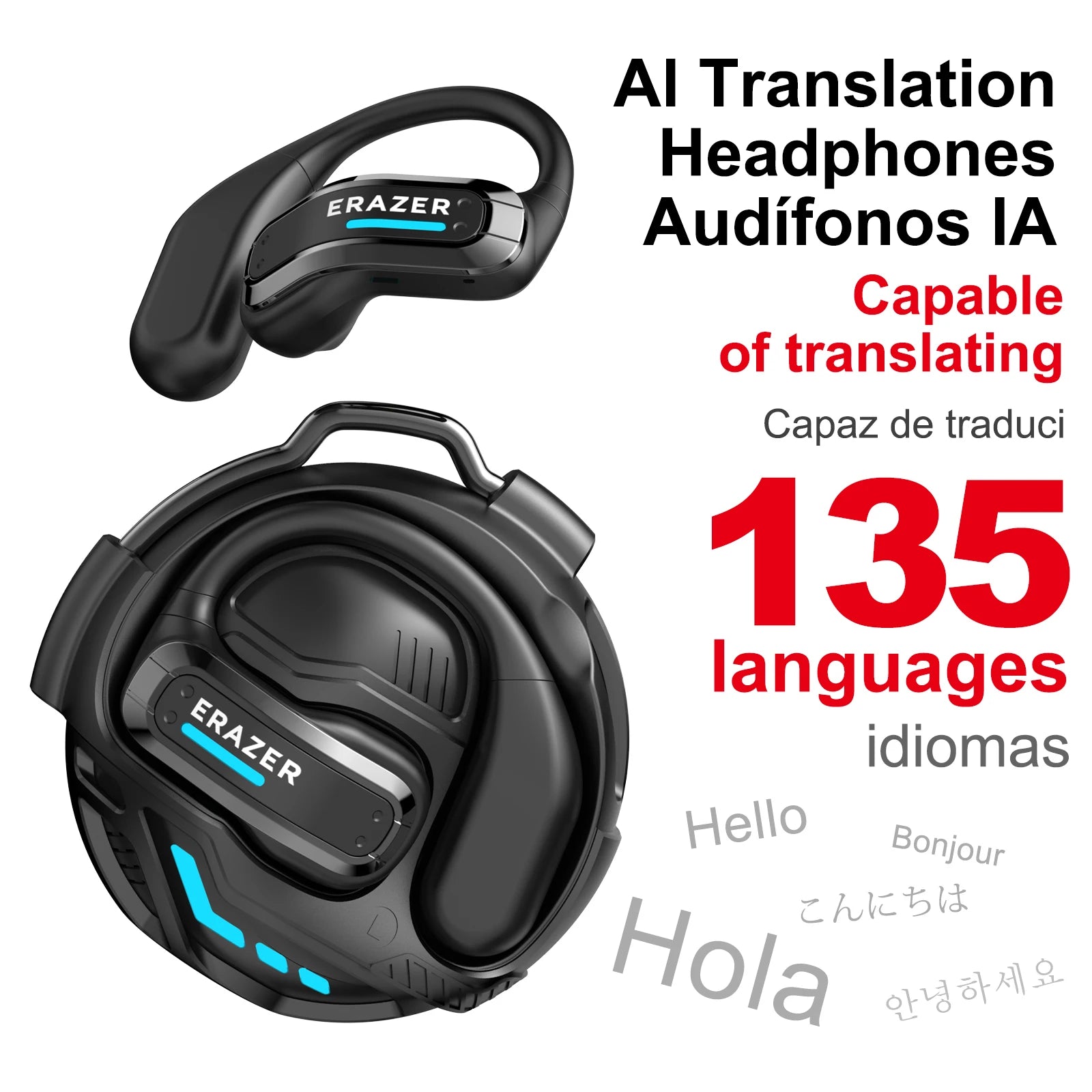 ERAZER X8 AI Translator Earbuds Gaming Bluetooth 5.4 Wireless Headphones Low latency HD Call Earphones with Mic Waterproof