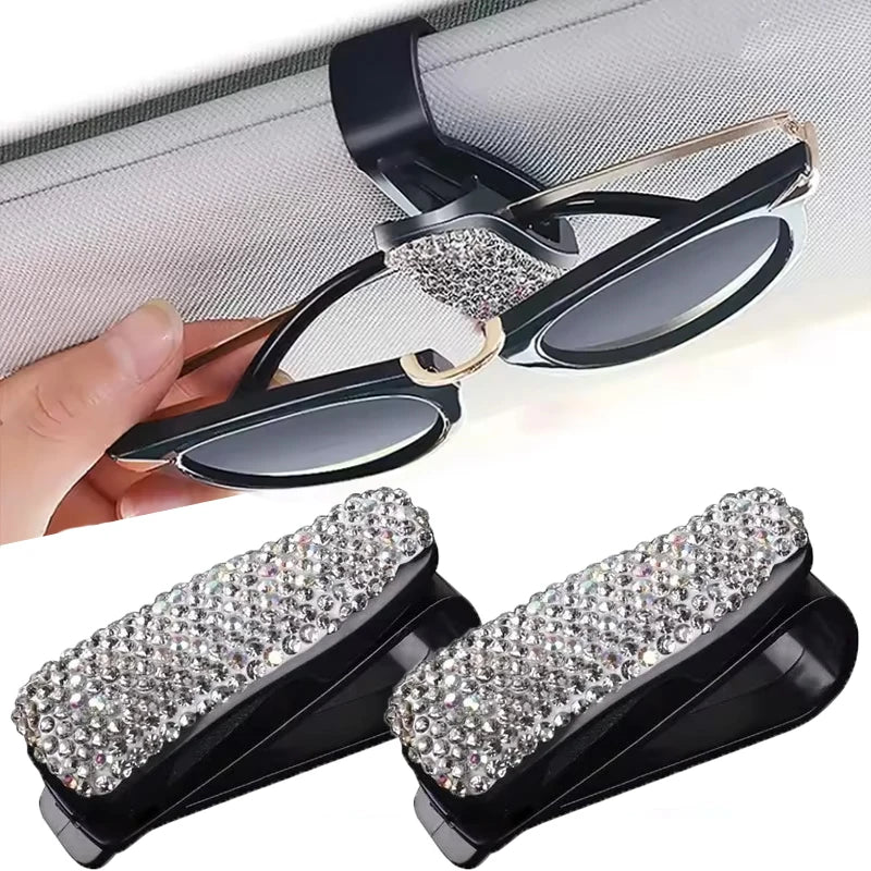 Car Sun Visor Sunglasses Clip Diamond Glasses Holder Eyeglasses Clips Card Ticket Holder Fastener Glasses Case Auto Accessories