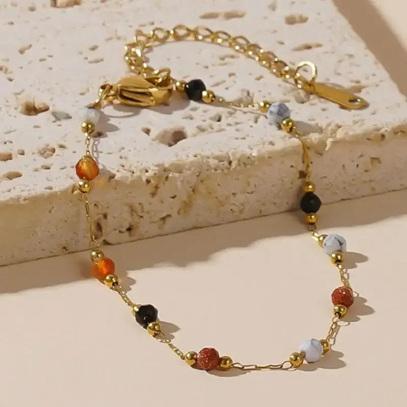 Stainless Steel Colorful Beads Bracelet For Women Gold Color Exquisite Vacation Style Wrist Chains Party Jewelry Gifts Wholesale