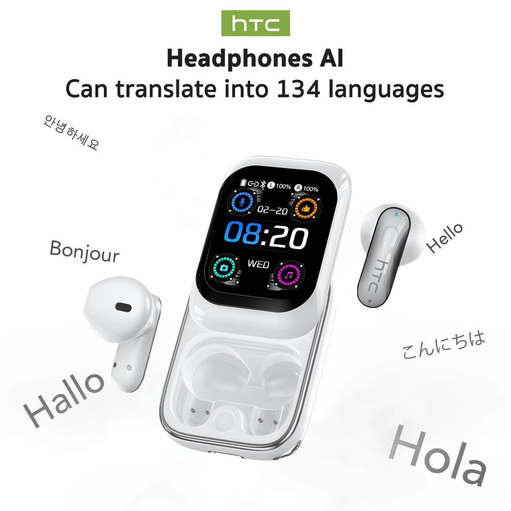 Bluetooth 6.0 Translator Earbuds HTC NE48 AI Real-Time 134 Languages 360° Surround Noise Cancelling Comfort Fit Sports Wireless