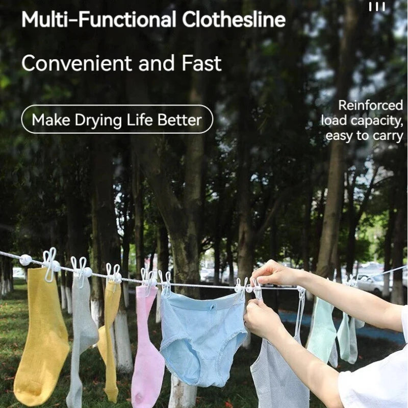 Portable Travel Clothesline Adjustable Camping Laundry Line Indoor Outdoor Hotel Drying Hanging Rope That Tightens with a Pull