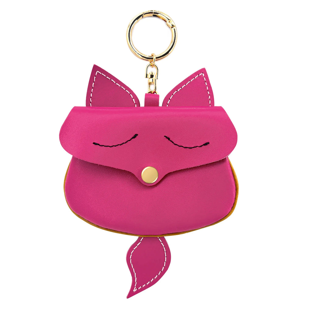 New Cow Leather Fox Keychain Bag Pendant Cute Car Key Ring Bag Parts Accessories For Women And Men Card Bag Holder