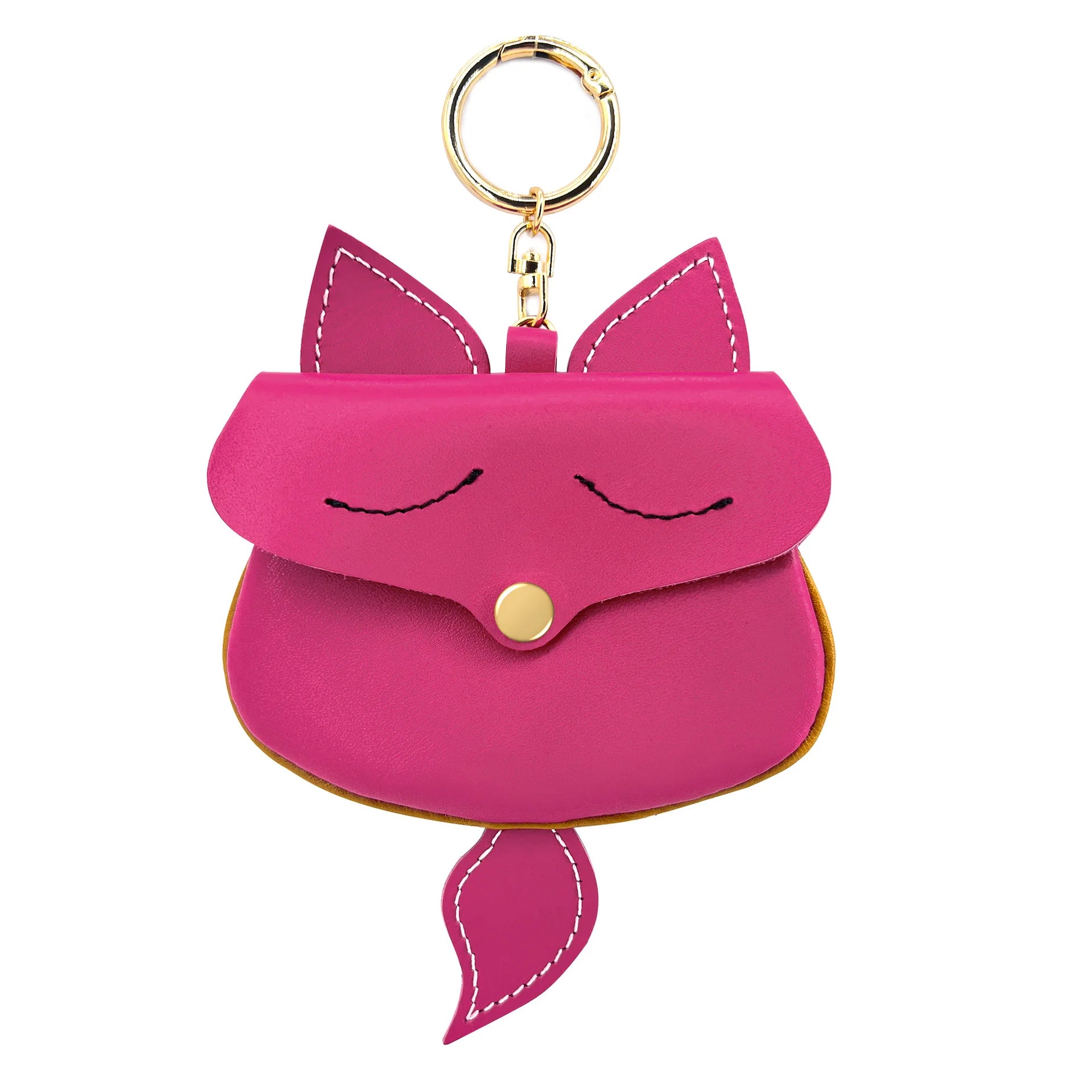 New Cow Leather Fox Keychain Bag Pendant Cute Car Key Ring Bag Parts Accessories For Women And Men Card Bag Holder