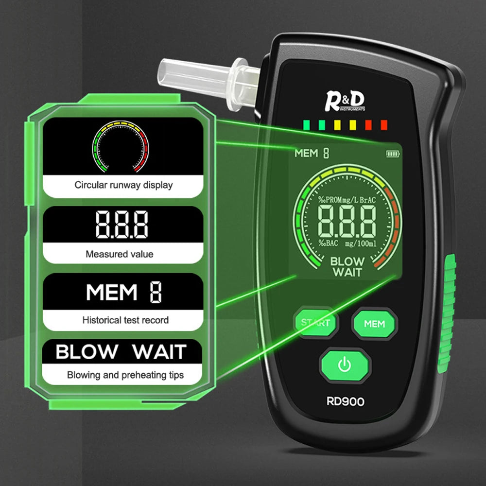 High Accurancy Alcohol Tester Portable Digital LED Display Breathalyzer USB Rechargeable Breath Tester Breath Analyzer RD900