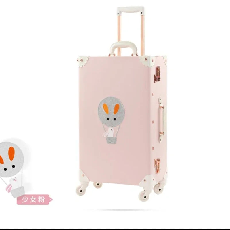 20 "22" 24 "26  Retro Travel Suitcase PU Leather Luggage Set With Wheels Rolling Trolley Case Pink Big Capacity Portable Valise