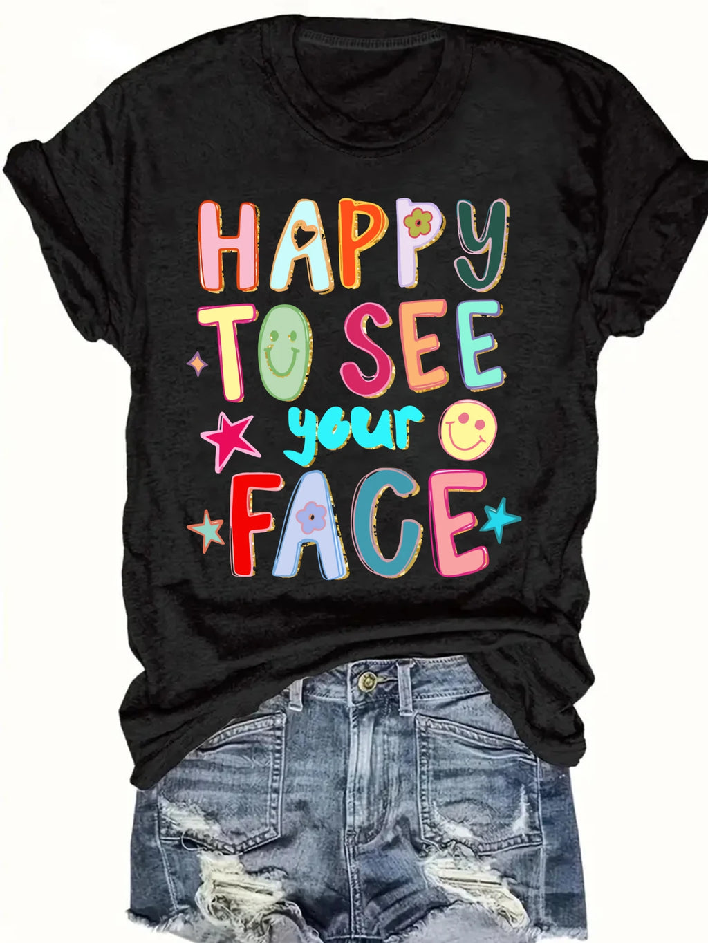 women's plus size tank top Happy To See Your Face Suitable for sports and daily wear Summer beach vacation top sleeveless casual