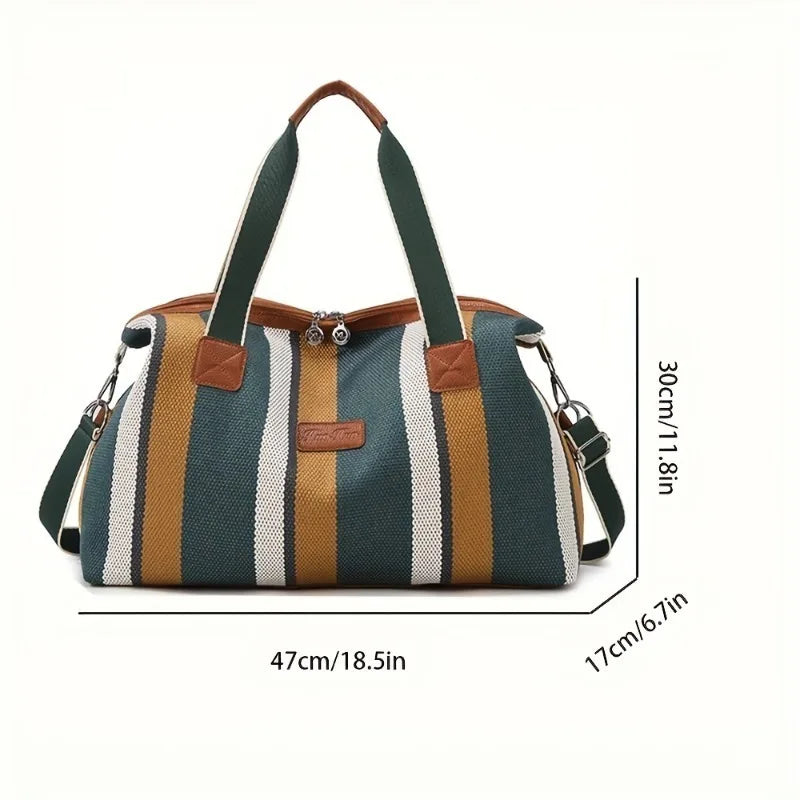 Fashion Striped Canvas Large Capacity Tote Commuter Handbag Travel Shoulder Crossbody Mom Diaper Bag