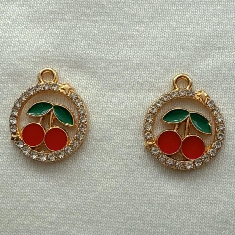 12pcs Amazon Red Cherry Keychain DIY Accessories Water Diamond Resin Fruit Pendant Car Women's Bag Pendant
