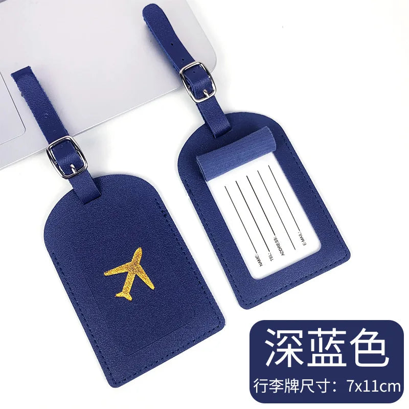 PU Leather Business Luggage Tag Suitcase Address Label Luggage Boarding Case Label Name ID Address Clip Travel Accessories