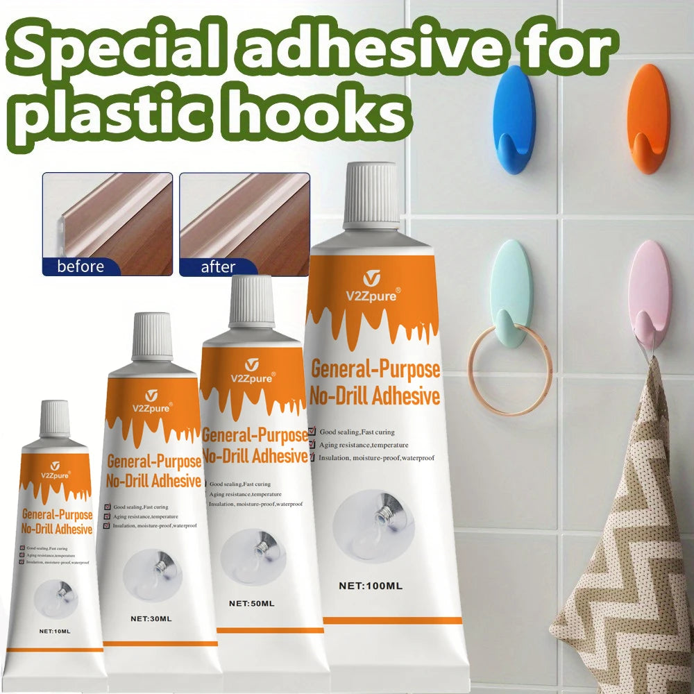 Nail-Free Adhesive No-Drill Glue - Strong No-Scratch Adhesive for Hooks & Shelves Towel Racks Daily Repair Glue Bonding Agent