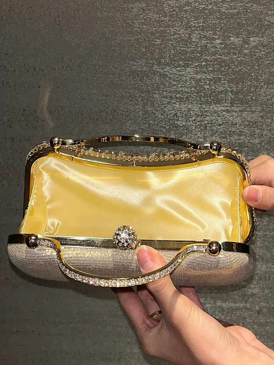 Diamond Evening Clutch Bag Golden Tassel Handbag Boutique Novelty Metallic Rhinestone Purses and Handbags Bridal Wedding Party