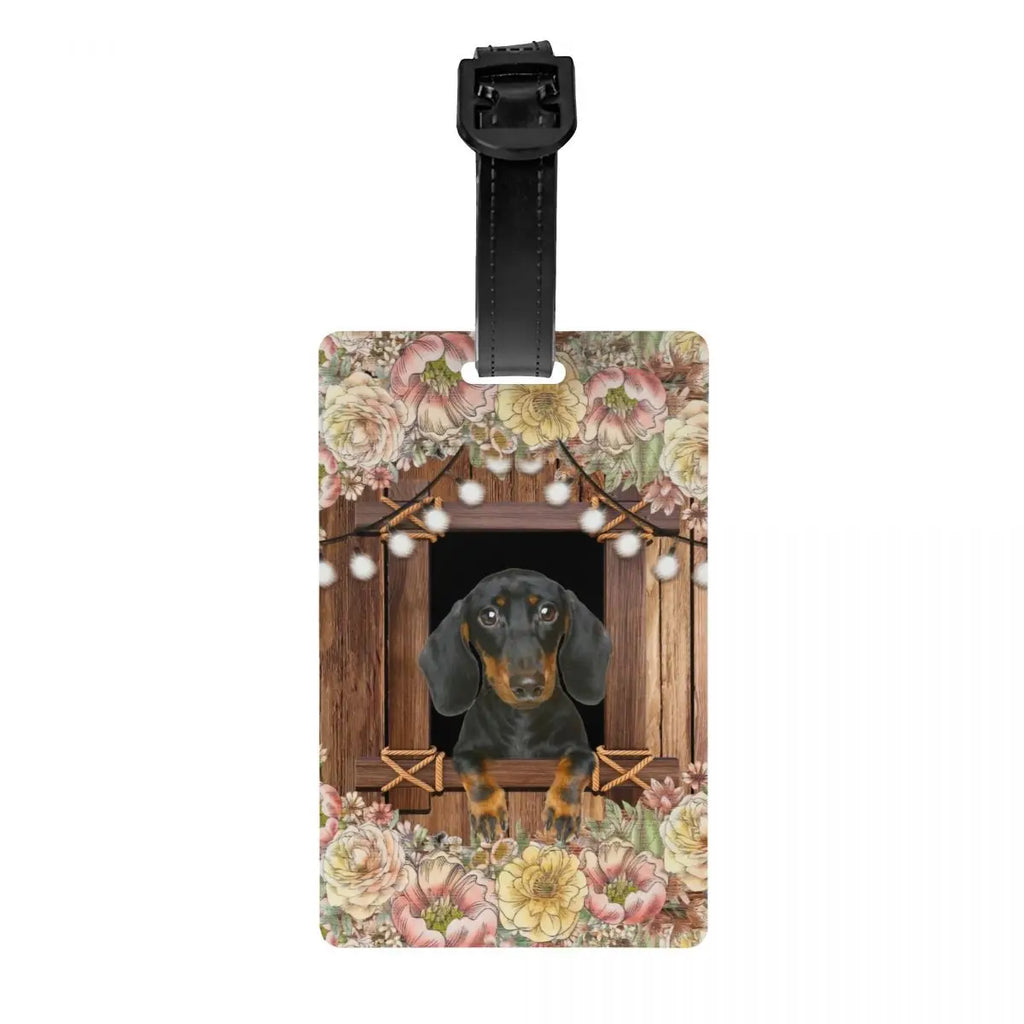 Custom Dachshunds Dog Luggage Tag Privacy Protection Badger Sausage Wiener Baggage Tags Travel Bag Labels Suitcase