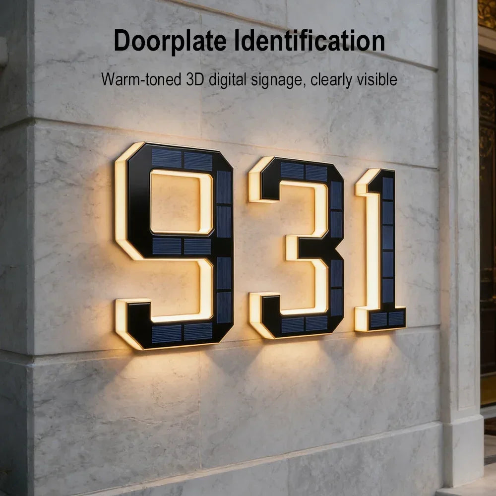 BORUiT Solar LED House Number Light Waterproof Outdoor Address Number Lamp Modern Home Garden Wall Decoration Lighting