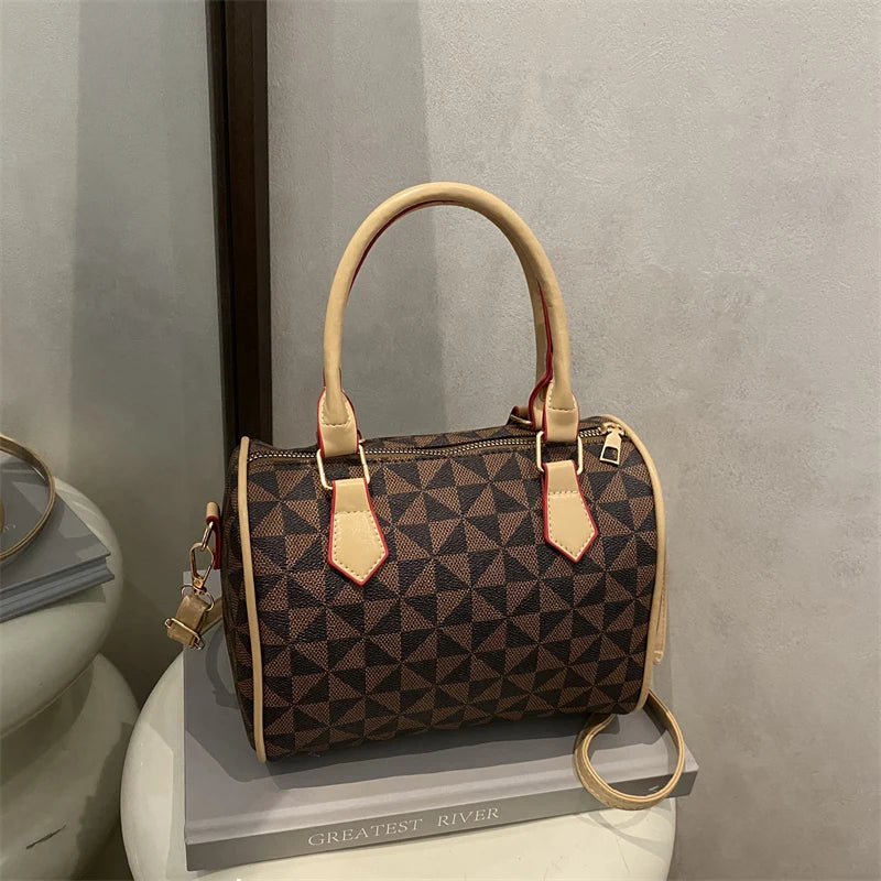 Fashion Business Crossbody Bag Windmill Print PU Color Block Trim Large Capacity Zipper Adjustable Strap Handbag for Daily Use