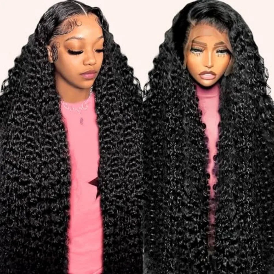 13X6 Hd Lace Frontal Wig Curly Deep Wave Human Hair Wigs 40 Inch Lace Front Wigs Brazilian Natural Black 230 Density Pre Plucked