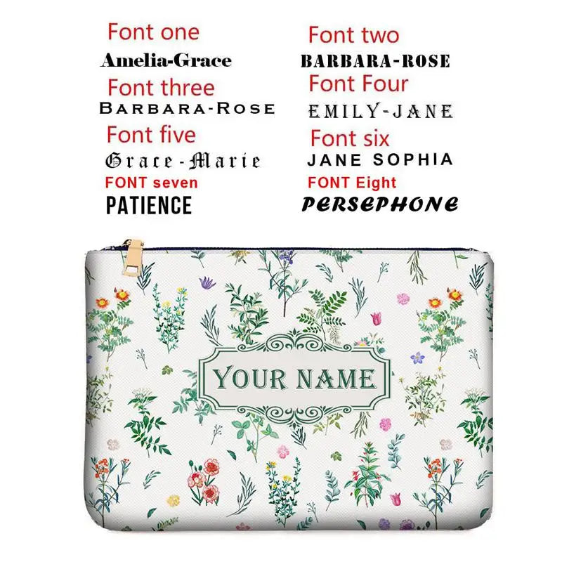 Graceful Customizable Name Women's Canvas Clutch Makeup Bag Purse Party Weekend Vacation Travel Cosmetic Bag Mobile Pouch Wallet