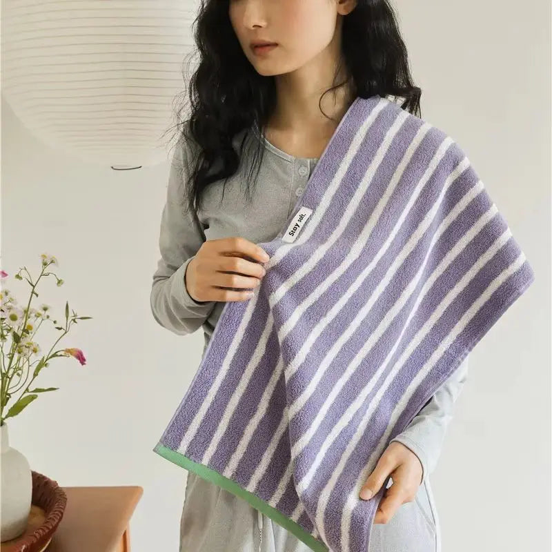 Autumn Winter Striped Bath Towel Cotton Plush Washed Washcloth Worsted Soft Absorbent Bathroom Towels For Man Women Dropshipping