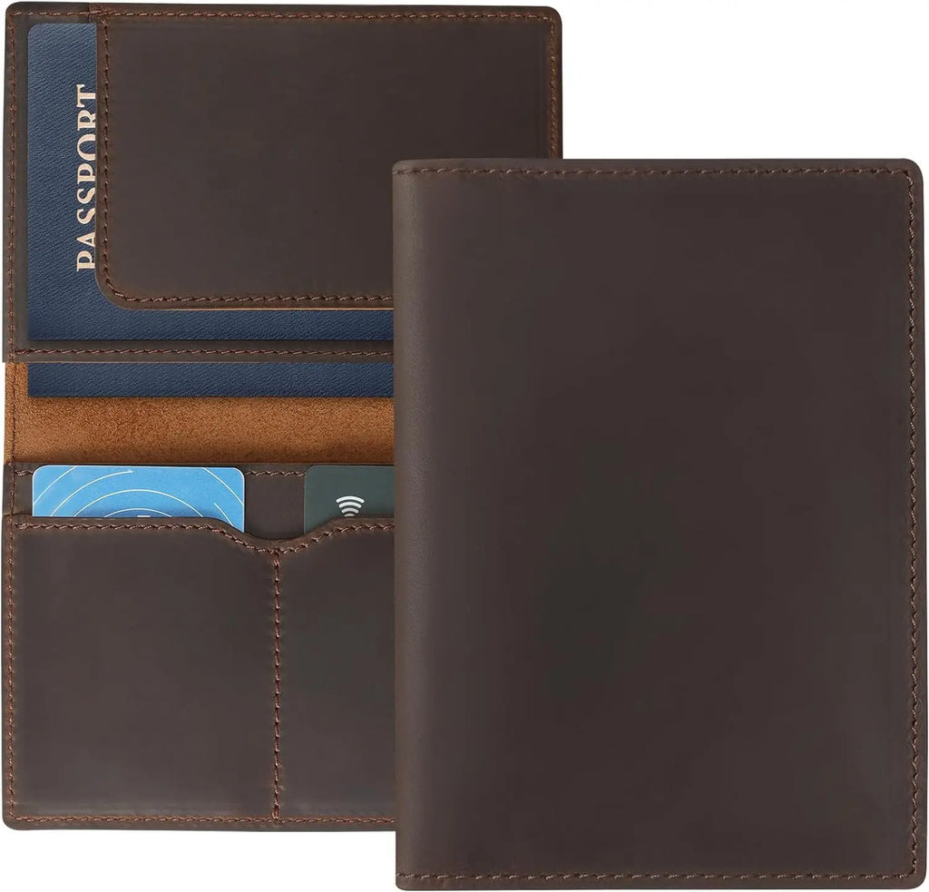 AIGUONIU Leather Passport Holder Travel Wallet Cover Case for Men and Women Leather Travel Documents Organizer Protector