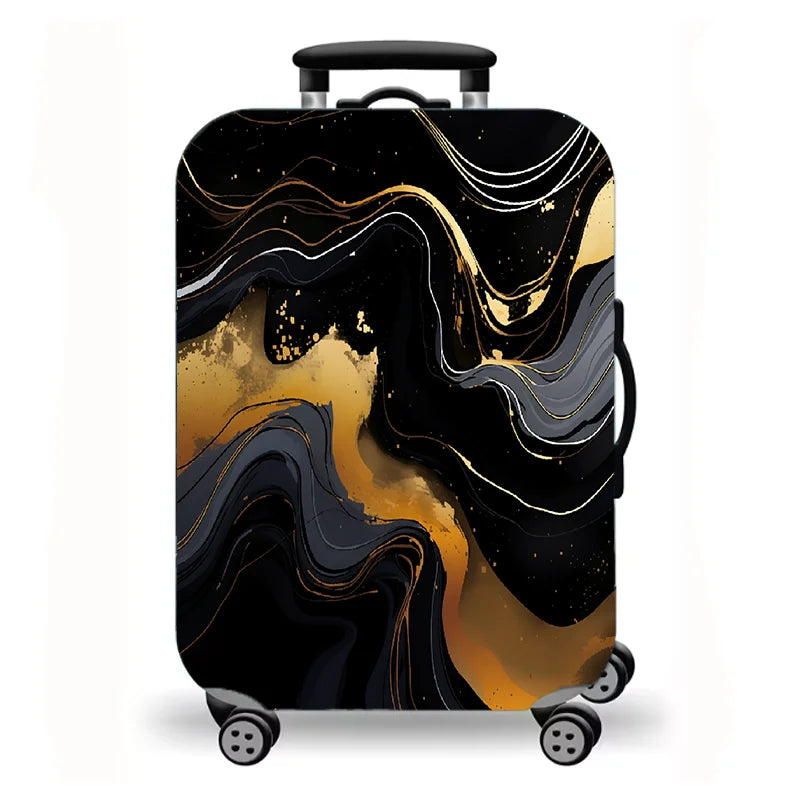 Luggage Cover, Gold Foil Fluid Marble Agate Print Stretch Suitcase Protector, Luxury Neutral Abstract Travel Design