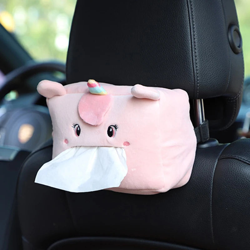 Cartoon Tissue Box Holder Cute Short Plush Tissue Boxes Bracket Auto Armrest Box Car Seat Back Car Decorations Car Tissue Holder