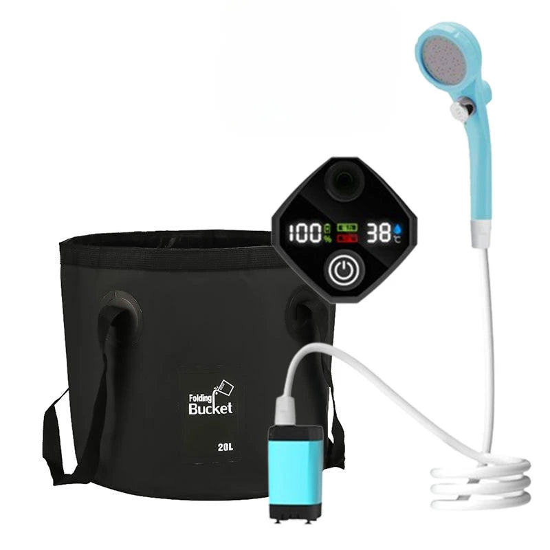 Portable Camping Shower with Rechargeable Pump - 6000mAh Outdoor Shower Kit W/ 20L Foldable Bag for Travel, Garden & Car Wash