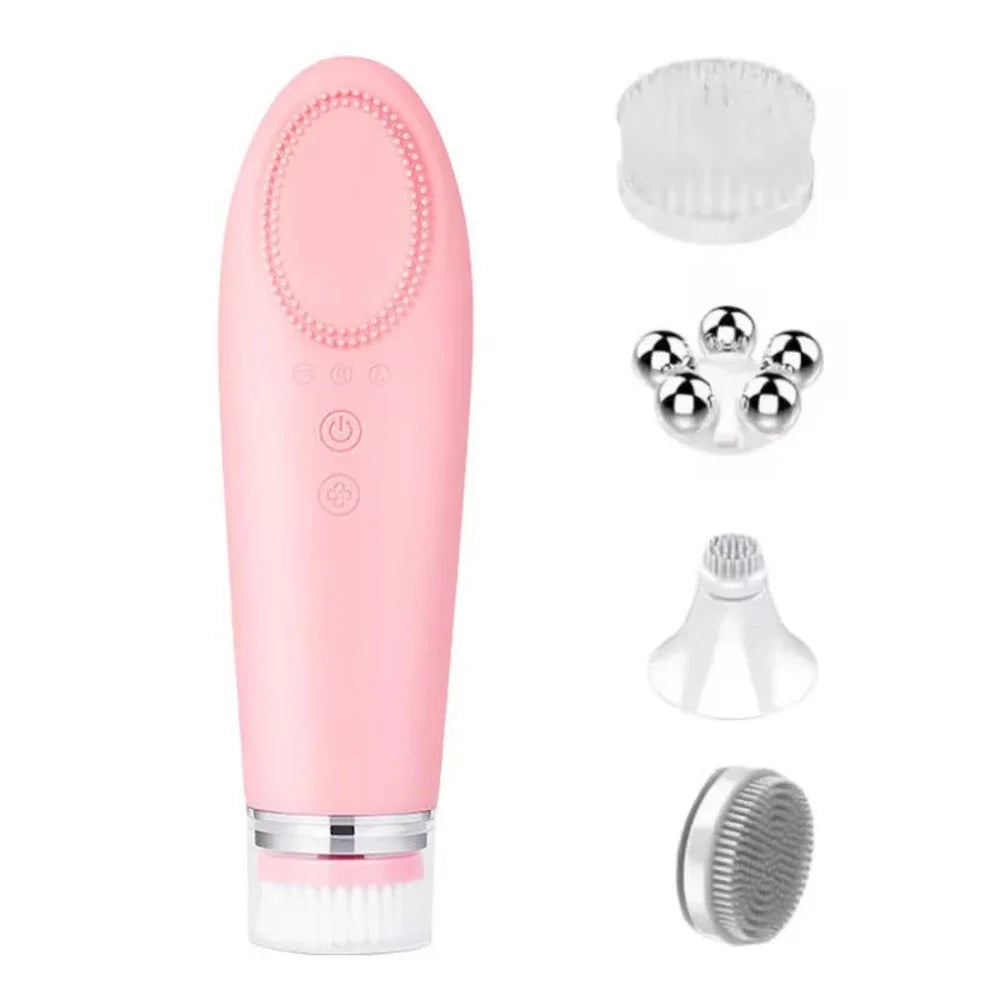 Electric 4 in1 silicone Blackhead Exfoliating Skin Tightening Massage Home Spa Face Cleaner Care Cleansing face brush cleanser
