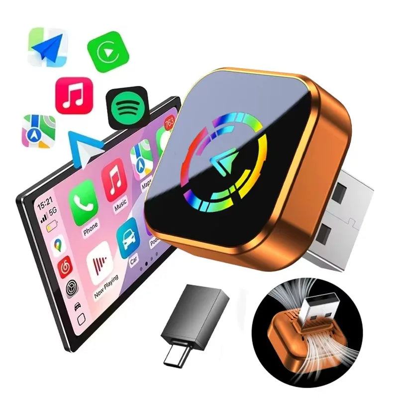 2-in-1 Wireless CarPlay Adapter Plug-and-Play for iPhone 10 and Android 11 above Auto Adapter with USB/USB-C Port Car Accessory