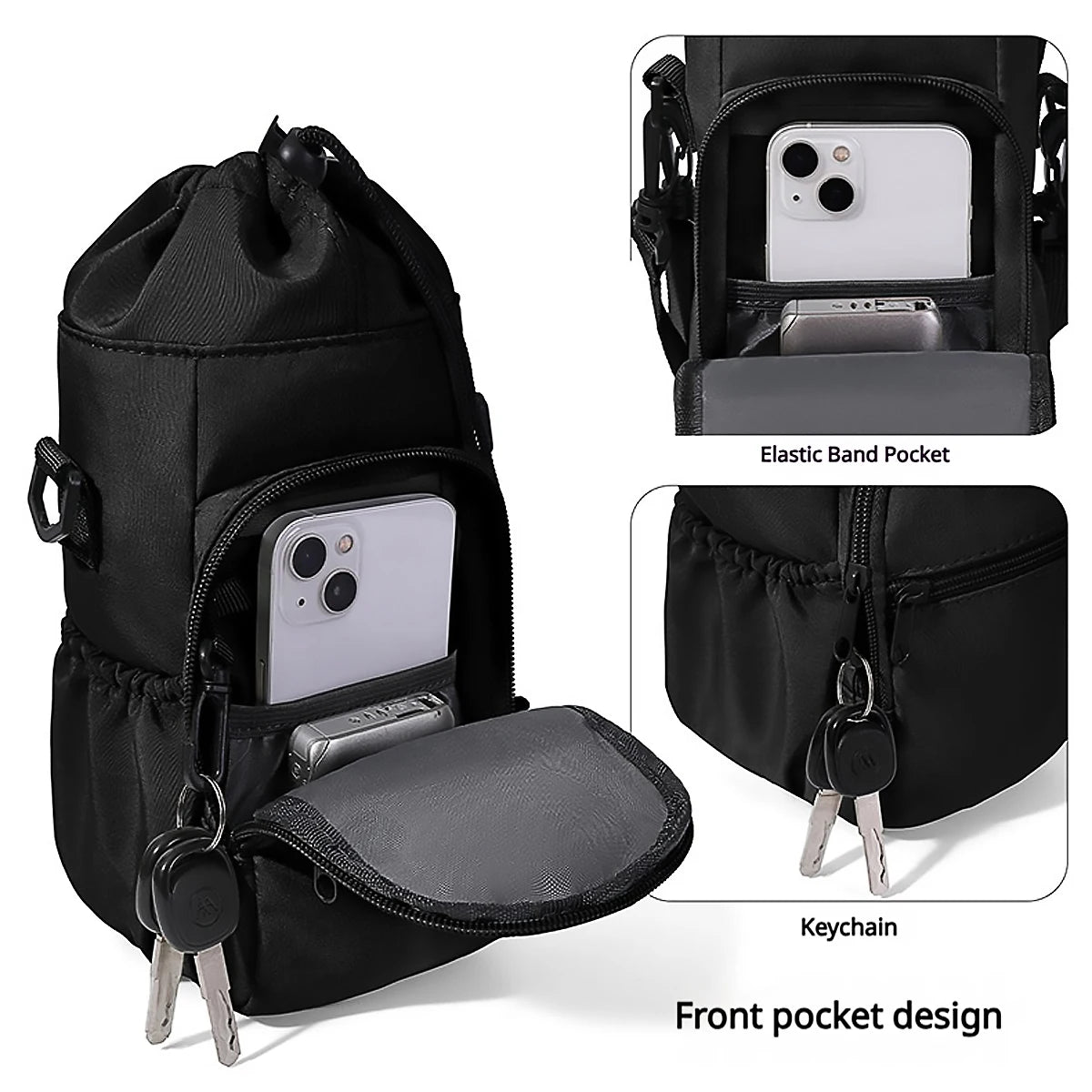Crossbody drawstring water cup storage bag, insulation cover, single shoulder water bottle bag, waterproof and heat-insulating
