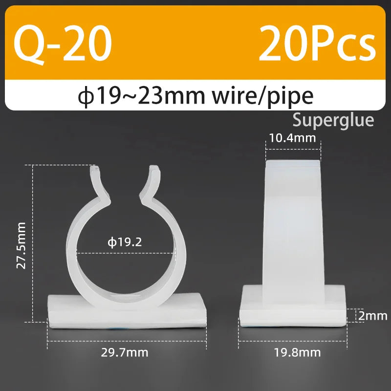 Q-type Cable Clips Holder Self-Adhesive Strong Glue Nylon PA66 Storage Cable Tie Water Pipe Clamp Fixing Seat No Drilling