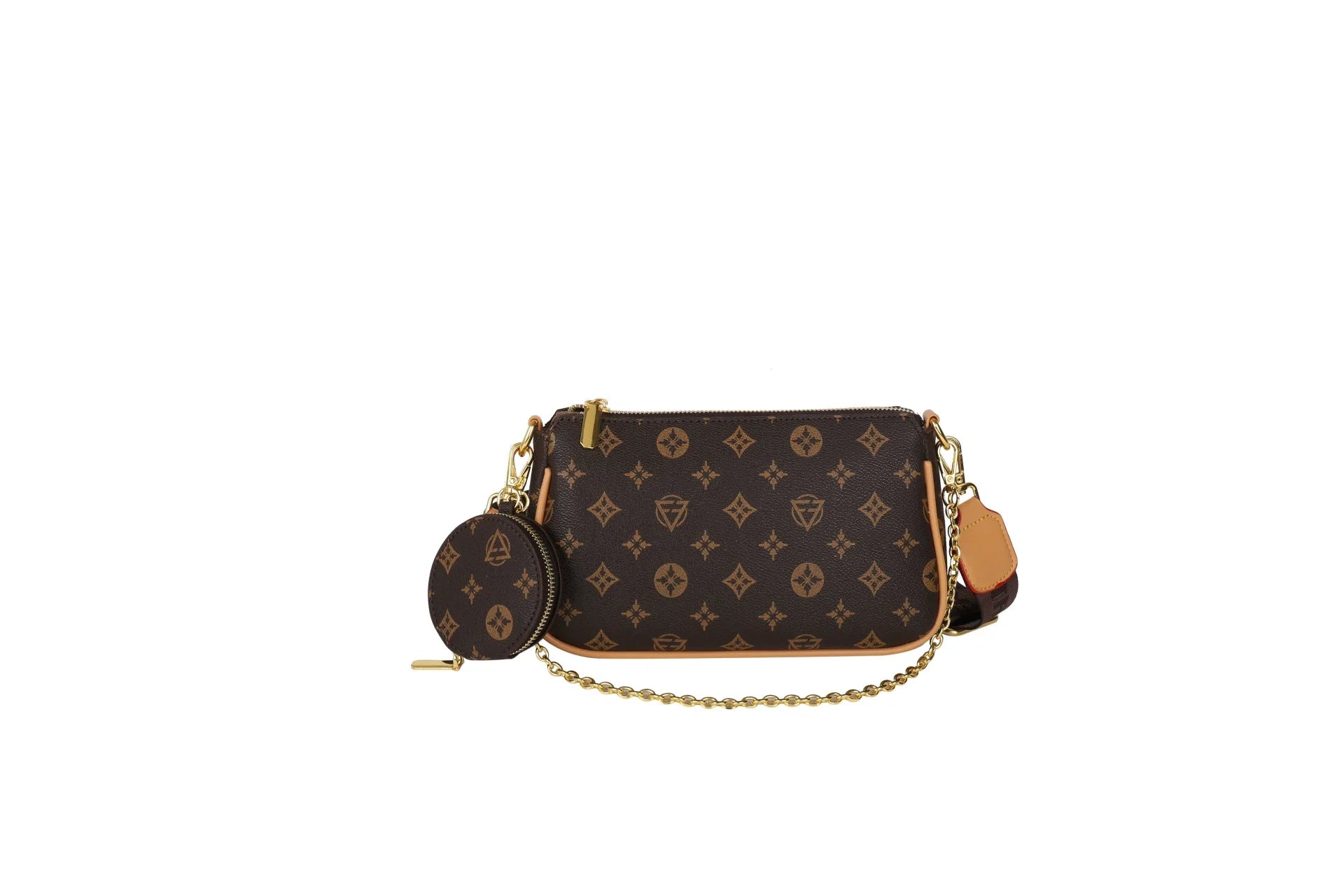 Women Fashion Floral Letter Print Shoulder Bag Chain Large Capacity Zipper Adjustable Strap Mini Pouch Attachment Daily Commute