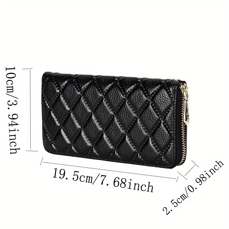 2025 Women's Genuine Leather Long Wallet - Large Capacity Zipper, Embossed Fashion Pattern, Double as Female Phone Bag