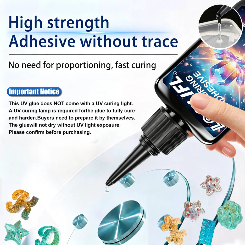 Uv Glue Super Transparent Invisible Adhesive, Craft Glue, Fast Drying, Strong Bonding, Uv Curing Glue, Waterproof, High Temperature Resistant, Suitable for DIY Crafts, Handmade Jewelry/Ornaments, Model Building, Glass, Acryli