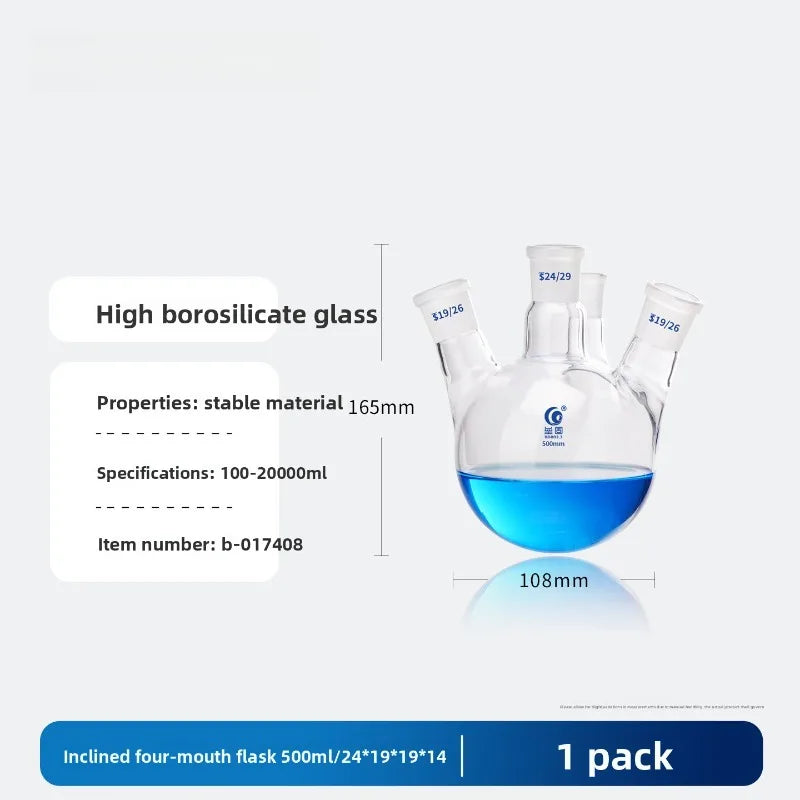 4 Neck Round Bottom Flask 100/150/250/500/1000/2000/5000ml Reaction Bottle Lab Glassware