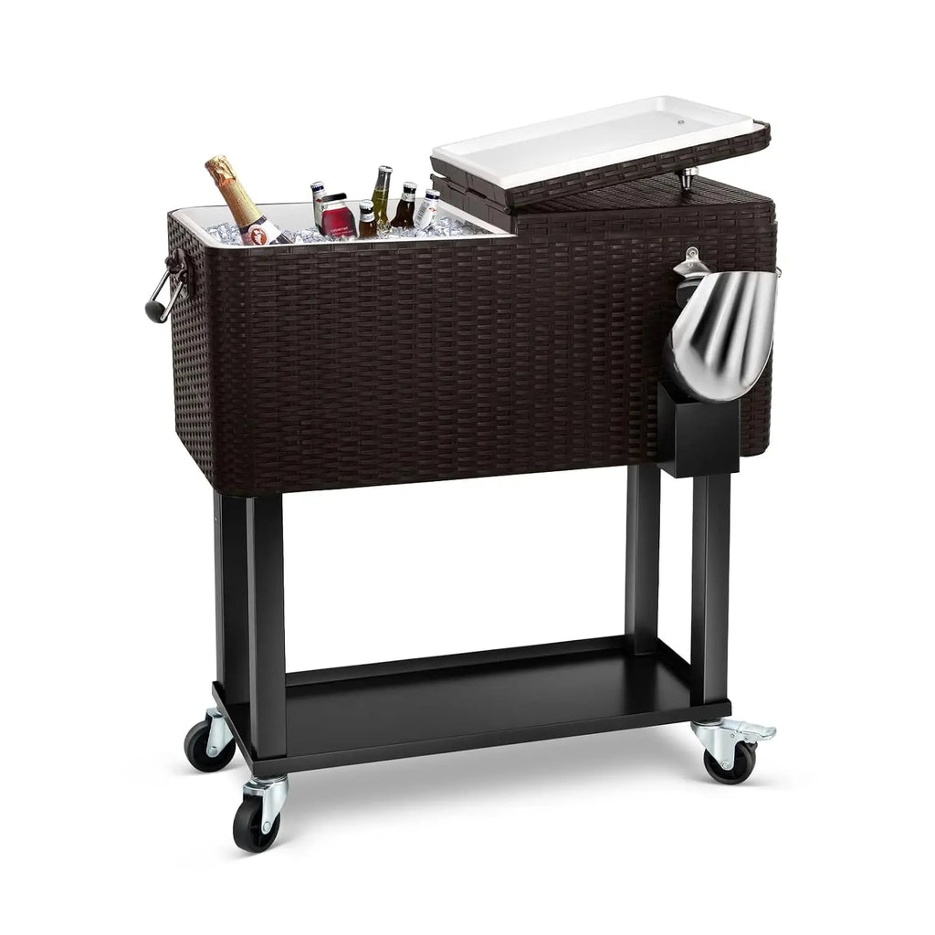 80 Quart Rolling Ice Chest Cooler Cart,Stand Up Beverage Bar Trolley For Patio Backyard Party, Custom