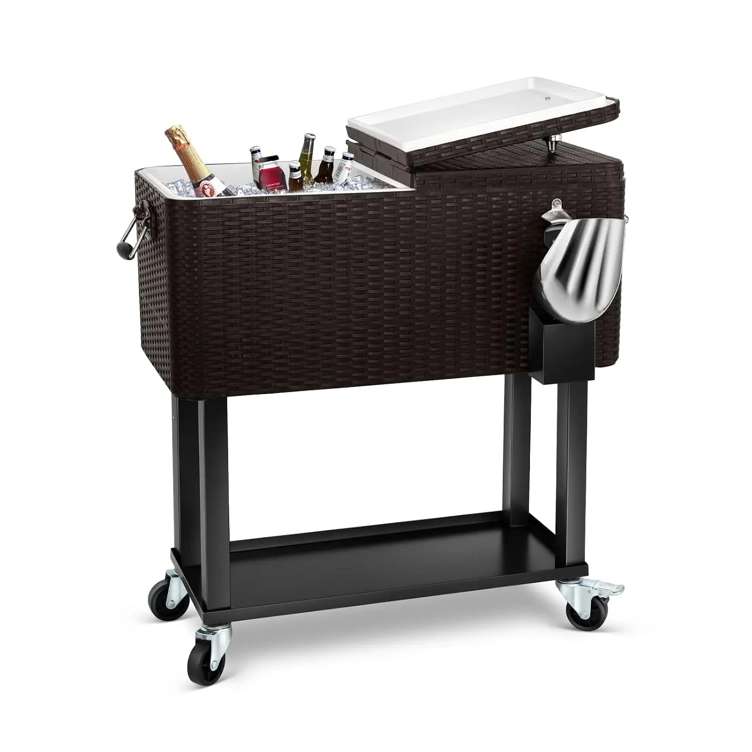 80 Quart Rolling Ice Chest Cooler Cart,Stand Up Beverage Bar Trolley For Patio Backyard Party, Custom