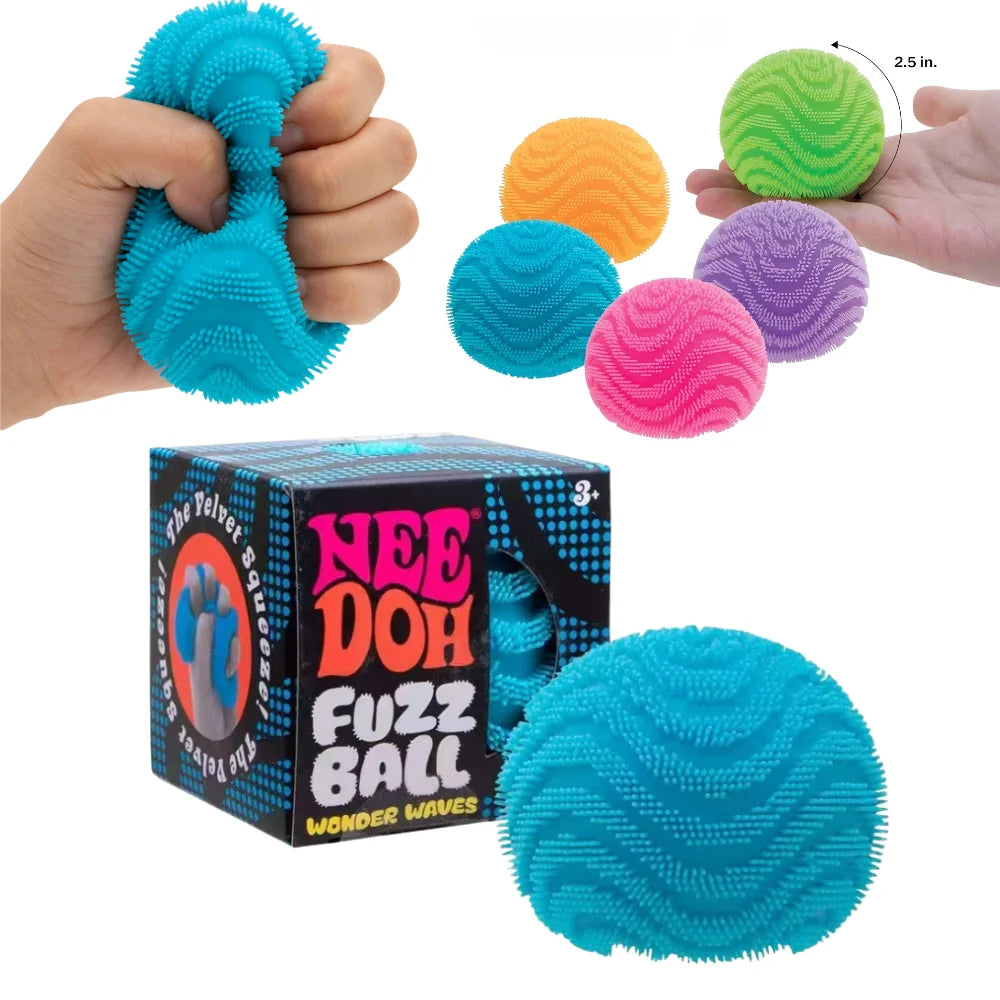Nee Doh Fuzz Ball Wonder Waves Sensory Squeeze Toy Textured Stress Relief Fidget Ball for Adults Kids