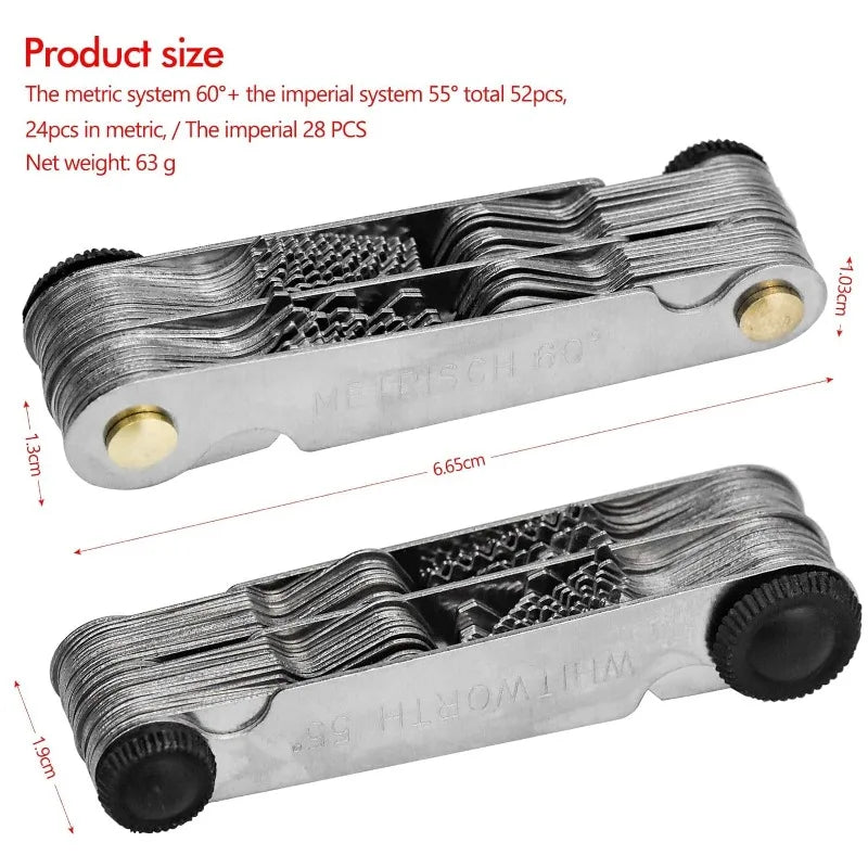 55/60 Degree Metric Inch Thread Plug Gauge Gear Tooth Screw Pitch Gauges Measuring Center Metrisch Thread Measurement Tools