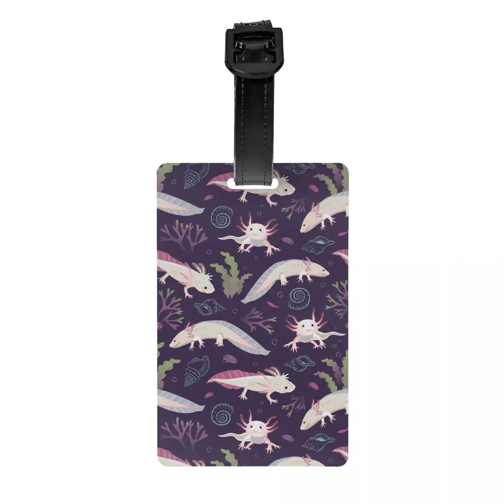Custom Cute Salamander Animal Axolotls Luggage Tag Privacy Protection Baggage Tags Travel Bag Labels Suitcase