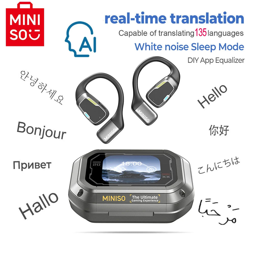 AI MINISO M98 Wireless Headphones OWS Sports Bluetooth Earphones Gaming Headset AI Translator Earbuds APP LCD Touch Screen IPX5